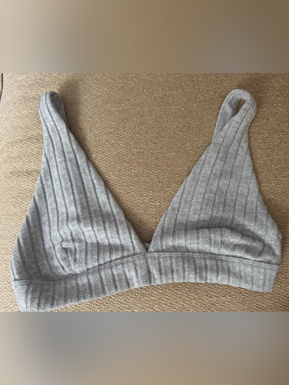 ALO Women's Ribbed V-Neck Sweater Top in Light Gray